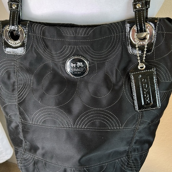 COACH LEATHERWEAR BLACK NYLON WITH SILVER ACCENTS TOTE HANDBAG - Picture 2 of 16